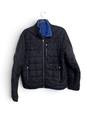 Lands' End Men's Quilted Jacket in Black with Blue Lining